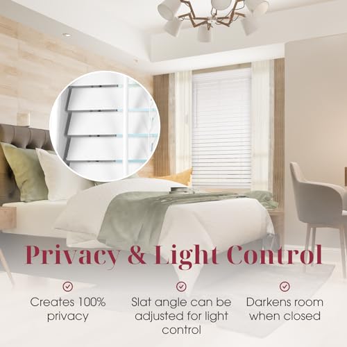 2-Inch Cordless Faux Wood Blinds with Crown Valance, White - 34" W x 60" H