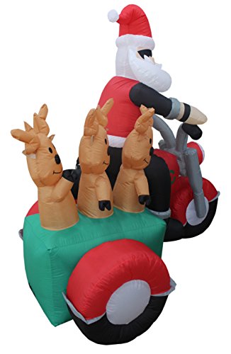 5ft Lighted Christmas Inflatable Santa with Reindeer & Motorcycle Yard Decor