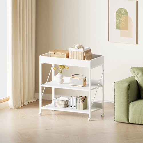 Mobile Baby Changing Table with Waterproof Pad and 2-Tier Storage Shelves