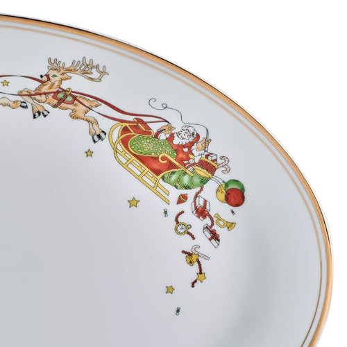 Fitz and Floyd St. Nicholas 17 Inch Gold Banded Holiday Serving Platter - Festive Santa Design