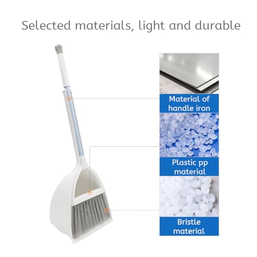 Small Broom and Dustpan Set - Compact Hand Sweeper for Tight Spaces (White)