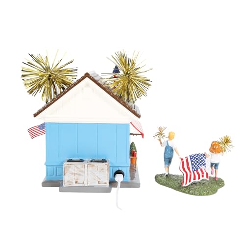 Light-Up Fireworks Building & Figurine Set, Patriotic Village Decor, 7-Inch