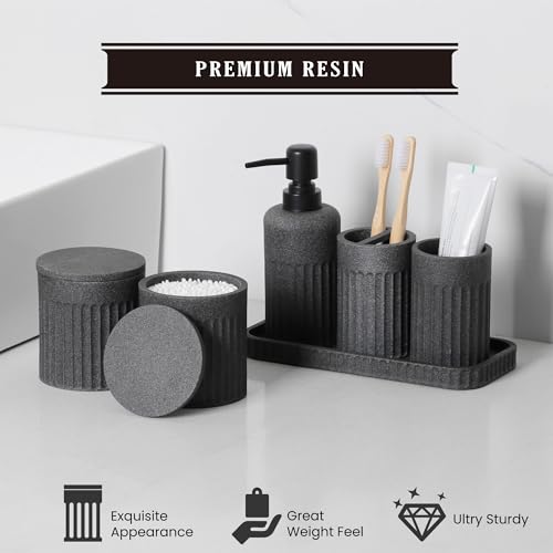 6-Piece Resin Bathroom Accessory Set, Dark Grey Countertop Organizer