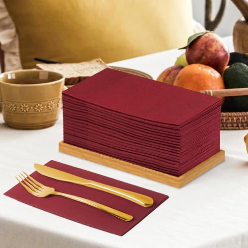 KAMMAK Burgundy Cloth-Like Paper Napkins with Pocket, 100 Pack - 16.5 x 16.5 in