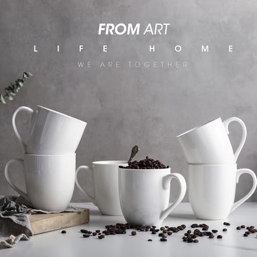 Large 16oz Ceramic Coffee Mug Set - White Porcelain Tea & Cocoa Cups with Comfort Grip