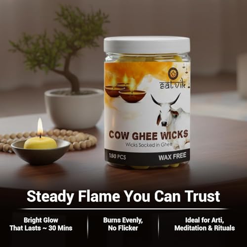 Pure Cow Ghee Wicks for Puja & Diwali - 150 Pack Readymade Diya Jyot