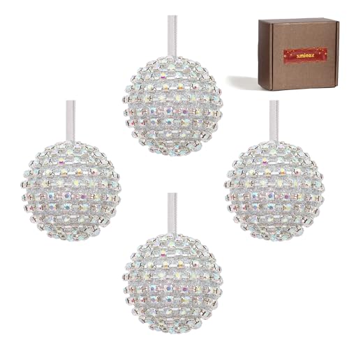 Starlight Silver 4PCS Christmas Ornaments - Iridescent Rhinestone Balls 2.68 Inch