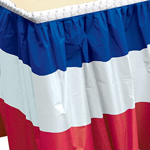 Beistle 3-Pack Plastic Patriotic Table Skirts, Red, White, & Blue, Fourth of July & Memorial Day Party Supplies, France Themed Party Decor, 29" x 14'