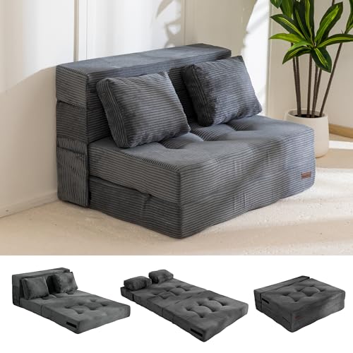 4-in-1 Convertible Folding Sofa Bed with Pillow - Tufted Foam Floor Couch