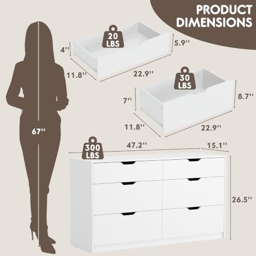 6-Drawer Modern Wood Dresser, 47.2-Inch Storage Cabinet for Bedroom