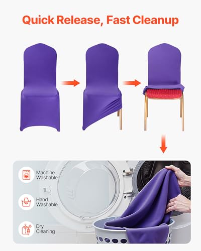 Stretch Polyester Spandex Chair Covers for Wedding & Dining - 50PCS (Purple)