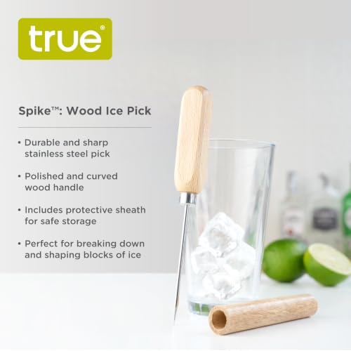 True Spike Stainless Steel Ice Pick with Cover & Wood Handle - 8.5" Bar & Cocktail Tool
