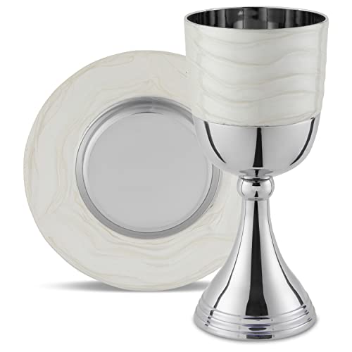 Nickel Plated Kiddush Cup Set with Matching Enamel Tray, 5.75-Inch