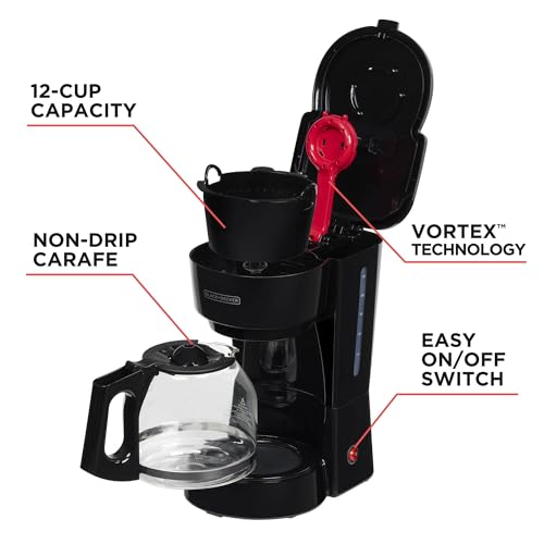 12-Cup Drip Coffee Maker with Non-Drip Carafe & Removable Filter, Black
