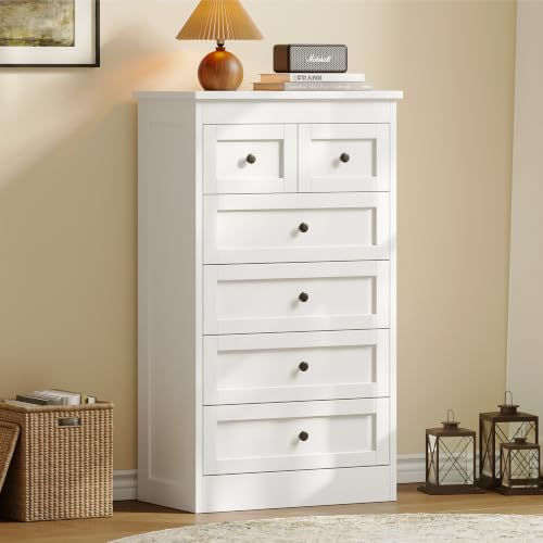 Tall 6-Drawer Wood Dresser, Modern Vertical Storage Chest for Bedroom
