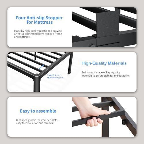 14-Inch Queen Metal Bed Frame with Rounded Corners & Under-Bed Storage