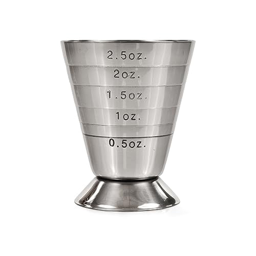 TRUE Trio Multi-Unit Drink Measure - Stainless Steel Jigger with Oz, Ml, & Tbsp Markings, 2.5oz Barware