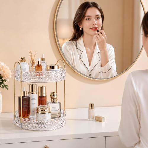 Anyoifax Clear 2-Tier Rotating Makeup Organizer with Gold Accents