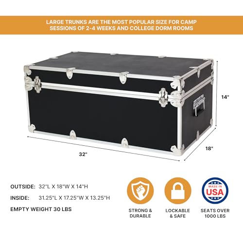 Large Rolling Storage Trunk, 32-Inch Footlocker with Wheels, Birch Plywood