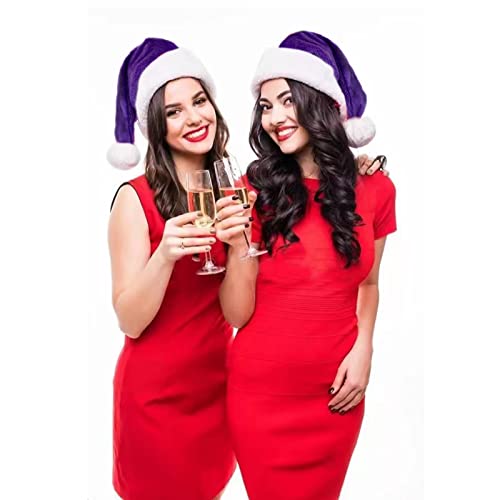 Purple Plush Christmas Santa Hat for Adults - Holiday Party Accessory