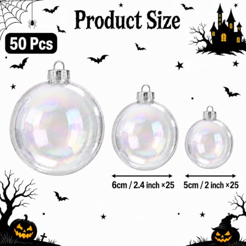50PCS Iridescent Clear Ornament Balls for Christmas & Halloween Decor 2 Sizes