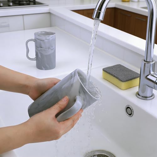 NBABSR 20 oz Grey Marble Mugs Set of 2 with Large M-Handle - Porcelain Coffee Tea Cups 600ml