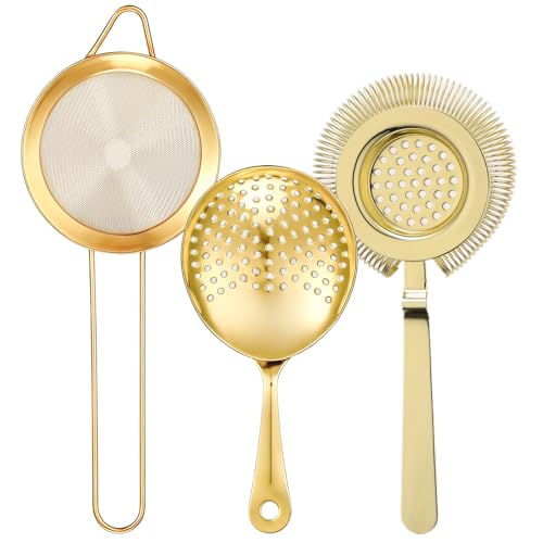 AIZOE Gold Cocktail Strainer Set - 3 Pcs Bar Tools for Drinks & Bartending