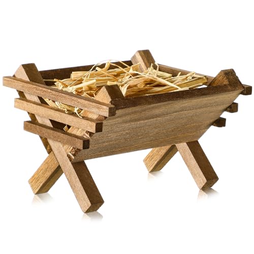 Baby Jesus Wooden Manger Ornament - Nativity Christmas Decor