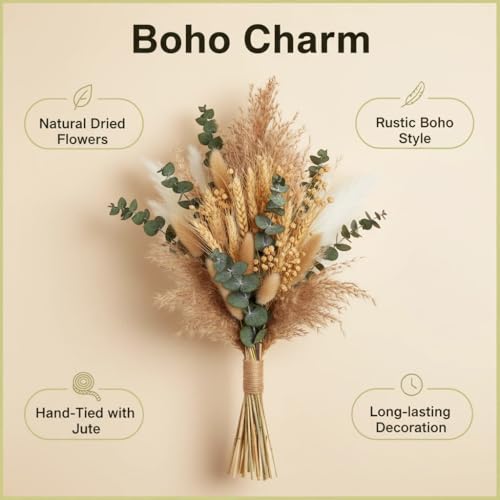 355-Piece Dried Pampas Grass Bouquet Set, 17-Inch Dried Floral Arrangement