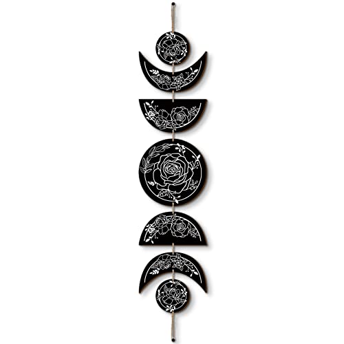 Boho Moon Phase Wall Hanging Art, Wooden Gothic Wall Decor for Home