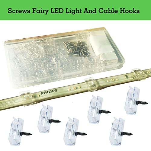 Transparent LED Strip Light Mounting Clips - 14mm Cable Hooks with Screws
