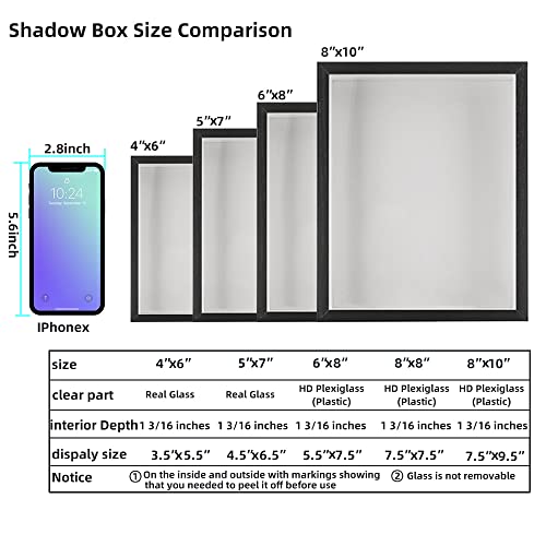 4x6 Shadow Box Frame with Glass, Black Wooden Display Case for Keepsakes