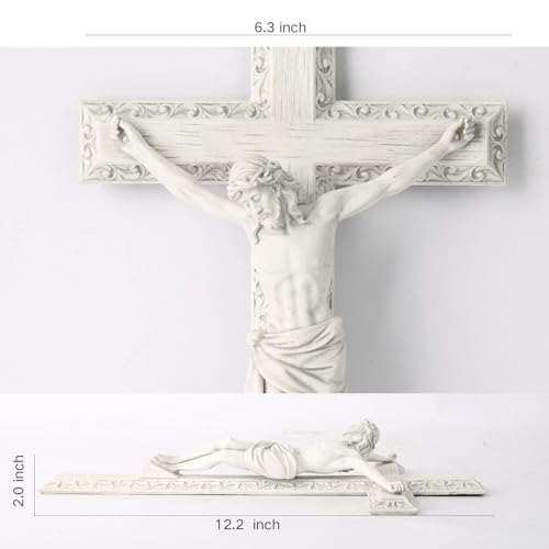 12-Inch Catholic Wall Crucifix - Hand-Painted Stone Resin Jesus Cross