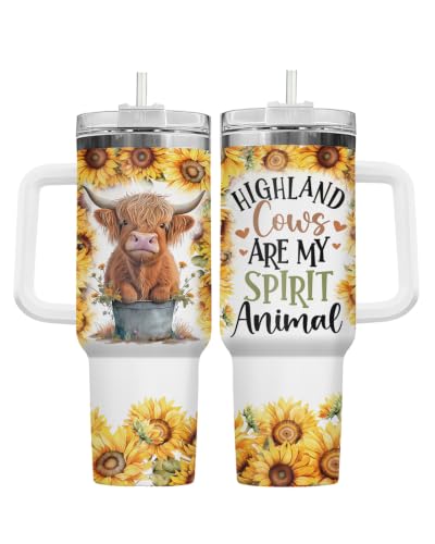 34HD Highland Cow Are My Spirit Animal 40 oz Tumbler with Handle - Mom Gift