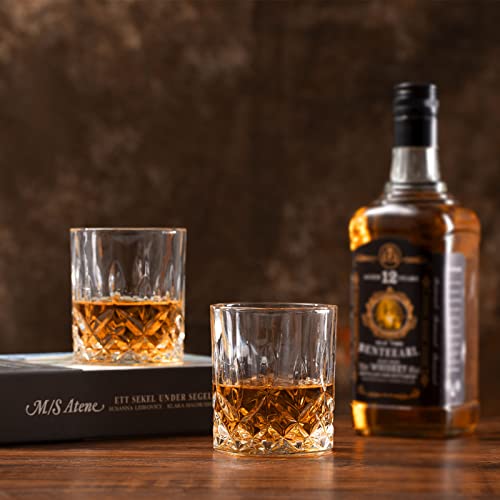 Crystal Whiskey Glass Set of 4 with 2 Large Ice Ball Molds - 10 Oz