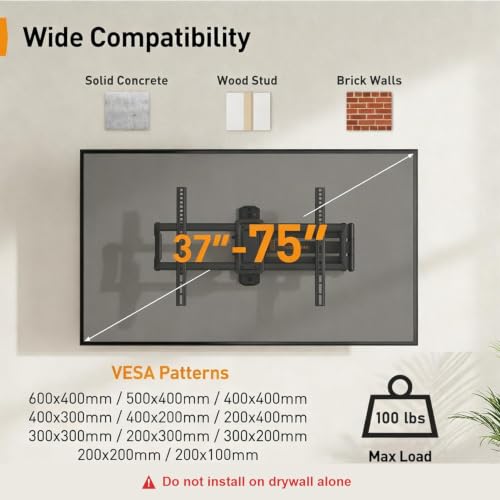 Full Motion Long Arm Corner TV Wall Mount Bracket for 37-75 Inch TVs
