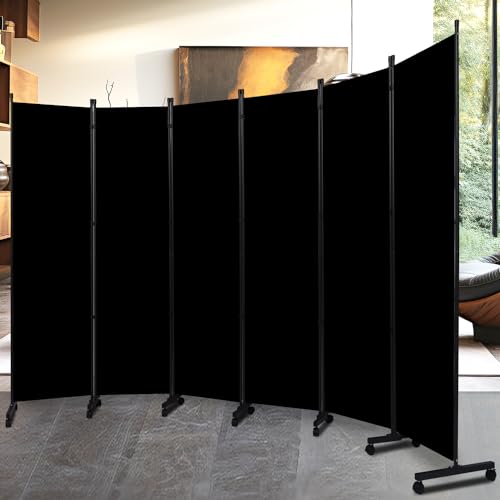6-Panel Folding Privacy Screen Room Divider on Wheels, 132-inch Wide