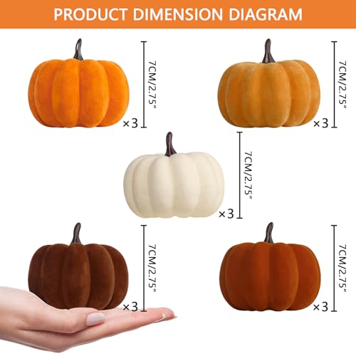 15PCS Artificial Velvet Pumpkins 2.75-Inch Fall Harvest Home Decor