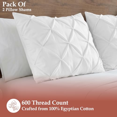 Pinch Pleated Cotton Pillow Shams Set of 2, King Size 20 x 36 Inch, White