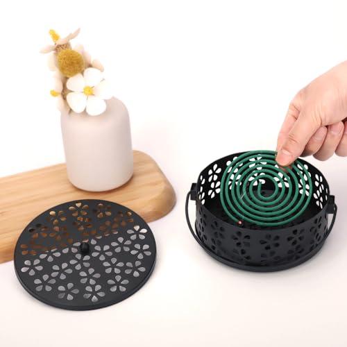 Metal Mosquito Coil Holder with Lid and Handle - Indoor & Outdoor Burner