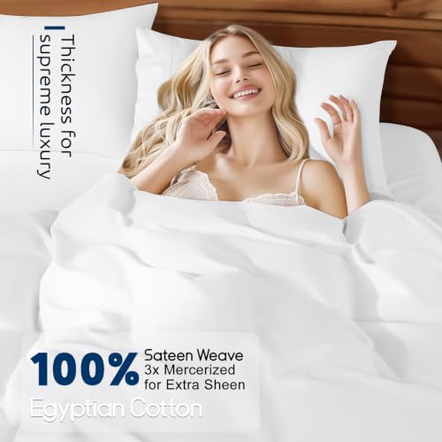 White Queen Size Cotton Duvet Cover Set 90x90 Inches with Pillow Shams