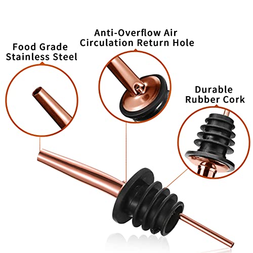 SuproBarware Copper Liquor Bottle Pourers - 8 Pack Stainless Steel Bar Spouts