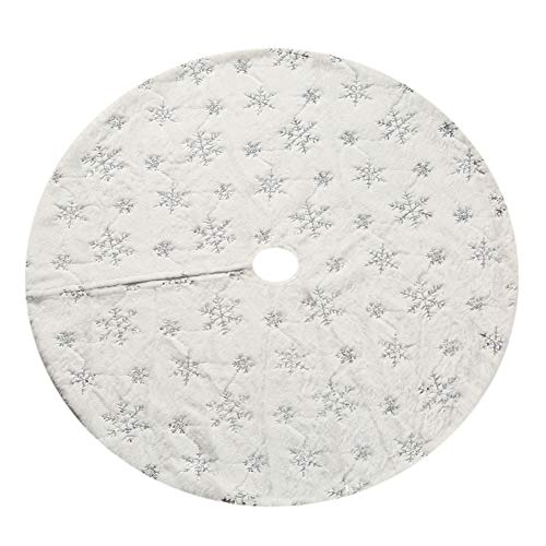 White Plush Christmas Tree Skirt 30 Inch with Silver Sequin Snowflakes
