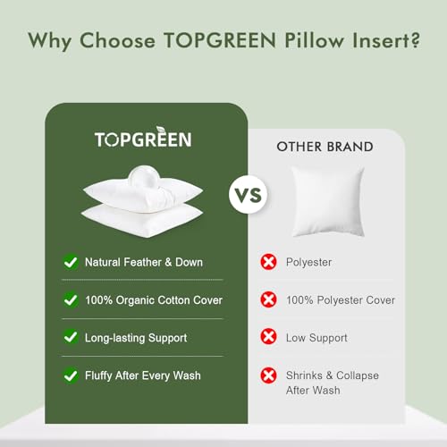 TOPGREEN 12x20 Organic Feather Down Lumbar Pillow Inserts - Pack of 2