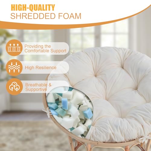 48-Inch Round Papasan Chair Cushion, Tufted Corduroy Seat Pad for Egg Chair