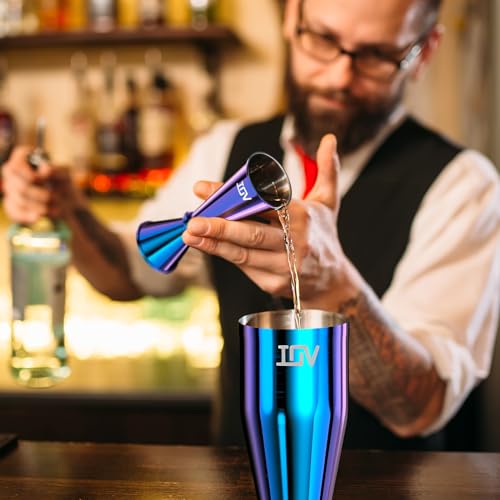 Rainbow IOV Double Cocktail Jigger 2oz & 1oz with Recipes Booklet - Premium Stainless Steel Bar Tool