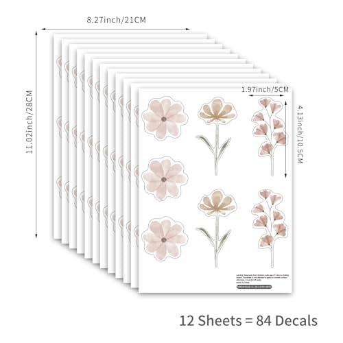 Boho Daisy Flower Wall Decals - 84 Pcs Peel and Stick Floral Stickers