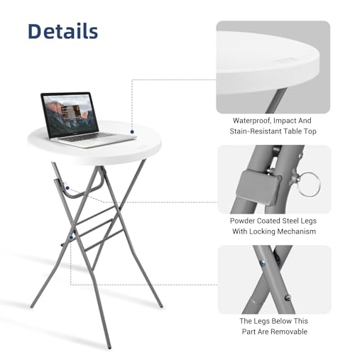 Byliable 28in Round Folding Bar Height Cocktail Table Set - White 2PK, Adjustable, Portable