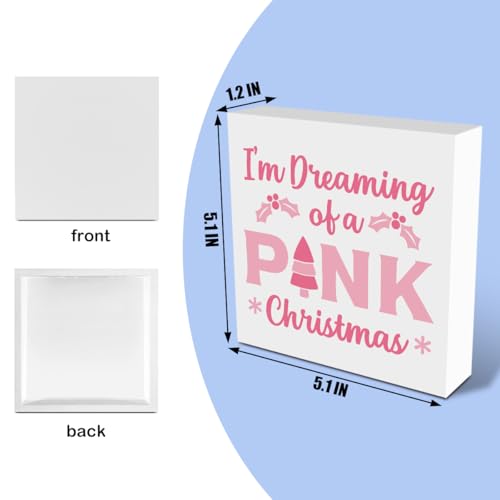 I'm Dreaming of A Pink Christmas Wooden Box Sign - YYDS Pink Decor 5x5