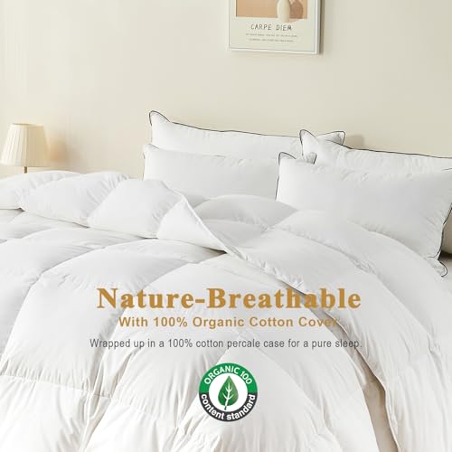 Organic Cotton Feather Down Comforter - King Size All Season Duvet Insert